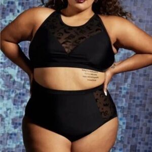 Black Mesh Snake swim top 3X & bottom 2x Hot Topic bikini plus size